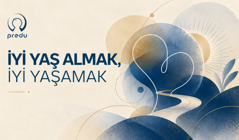 İyi yaş almak ve iyi yaşamak temasını anlatan, PREDU’nun görsel dünyasına uygun soyut bir görsel.